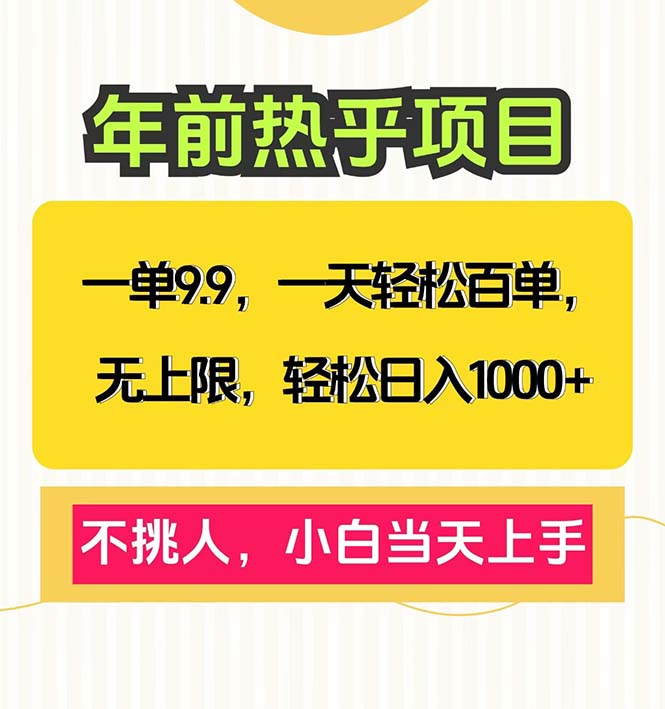 一单9.9，一天百单无上限，不挑人，小白当天上手，轻松日入1000+-财兔窝项目网