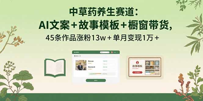 中草药养生赛道：AI文案+故事模板+橱带货，45条作品涨粉13w+单月变现1万+-财兔窝项目网