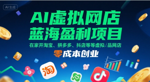 AI虚拟网店蓝海盈利项目，在家开淘宝、拼多多、抖店等虚拟品网店，零成本创业-财兔窝项目网