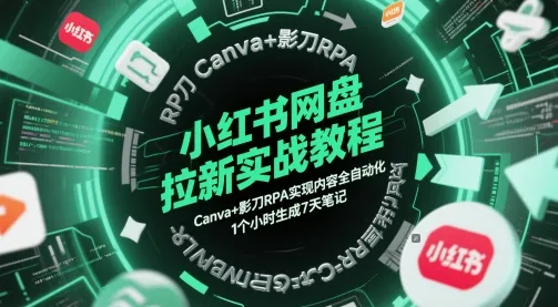 小红书网盘拉新实战教程，Canva+影刀RPA实现内容全自动化，1个小时生成7天笔记-财兔窝项目网