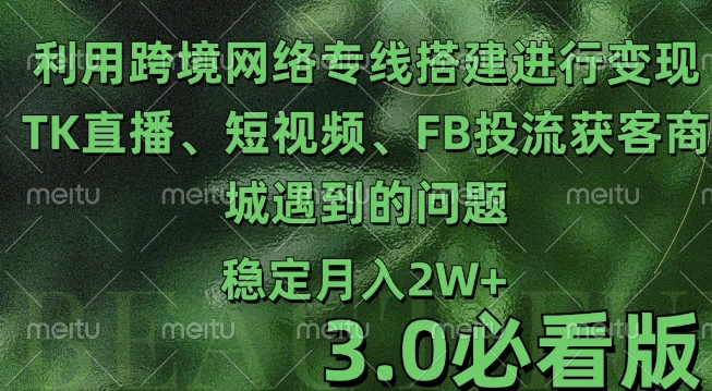 利用跨境电商网络及搭建TK直播、短视频、FB投流获客以及商城遇到的问题进行变现3.0必看版【揭秘】-财兔窝项目网