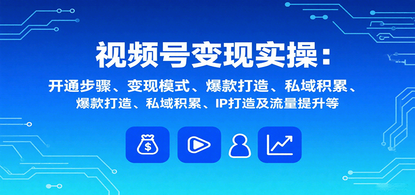 视频号变现实操，含开通步骤、变现模式、爆款打造、私域积累、IP打造及流量提升等-财兔窝项目网