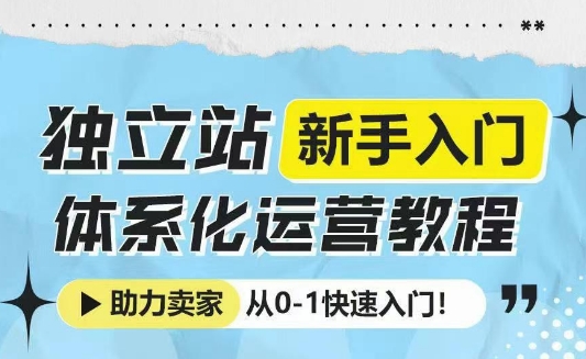 独立站新手入门体系化运营教程，助力独立站卖家从0-1快速入门!-财兔窝项目网