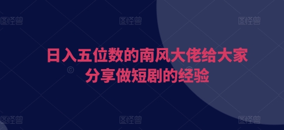 日入五位数的南风大佬给大家分享做短剧的经验-财兔窝项目网