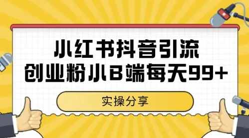 小红书抖音创业粉，小B端粉自热，日引99+的一个玩法【揭秘】-财兔窝项目网