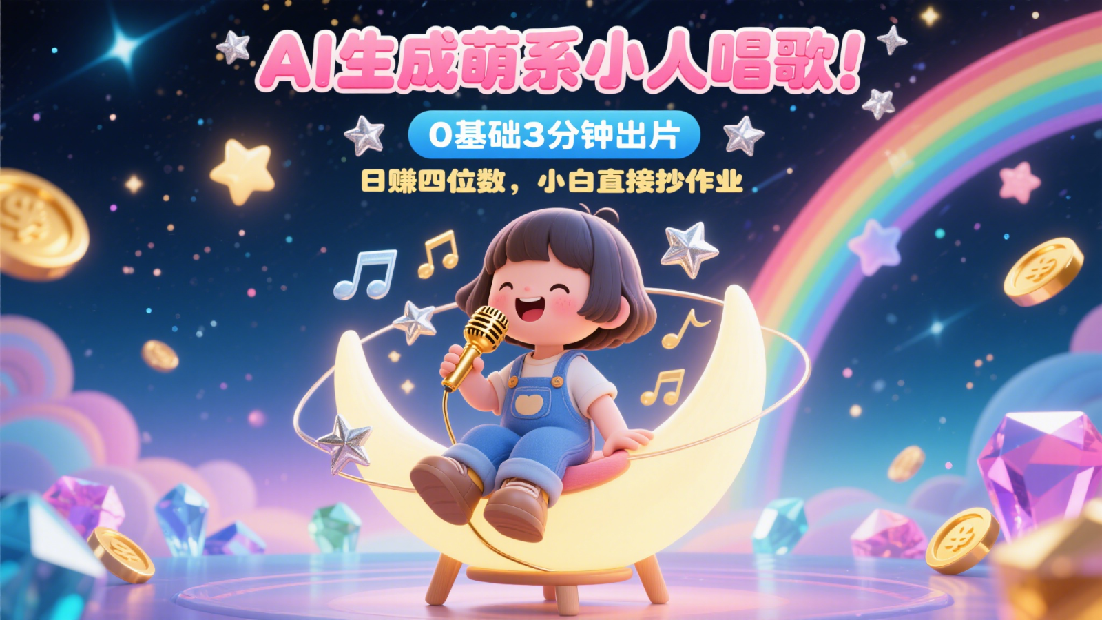 AI生成萌系小人唱歌！0基础3分钟出片，28个作品涨粉9万，日赚四位数，小白直接抄作业-财兔窝项目网