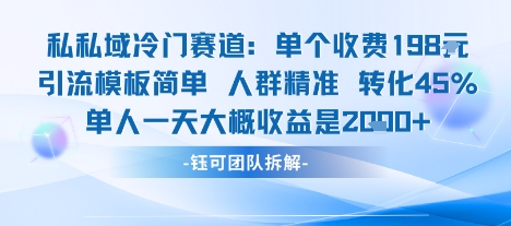 私域冷门赛道单个收费198米引流模板简单人群精准 45%的转化率单人一天大概收益多张-财兔窝项目网