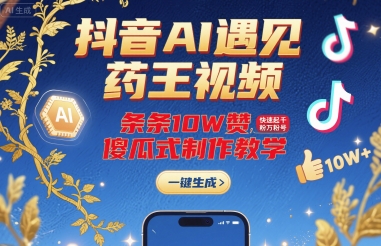 抖音AI遇见药王视频，条条10W赞，快速起千粉万粉号，傻瓜式制作教学-财兔窝项目网