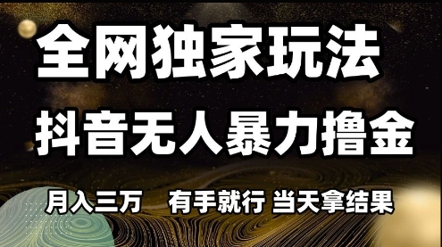 全网独家玩法抖音无人暴力撸金，月入3W，有手就行，当天拿结果【揭秘】-财兔窝项目网