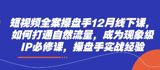 短视频全案操盘手12月线下课，如何打通自然流量，成为现象级IP必修课，操盘手实战经验-财兔窝项目网