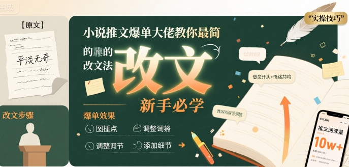 小说推文爆单大佬教你最简单的改文方法实操课，新手必学-财兔窝项目网