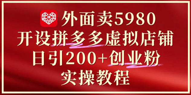 外面卖5980开设拼多多虚拟店铺：单日引流200+创业付费粉实战教程-财兔窝项目网