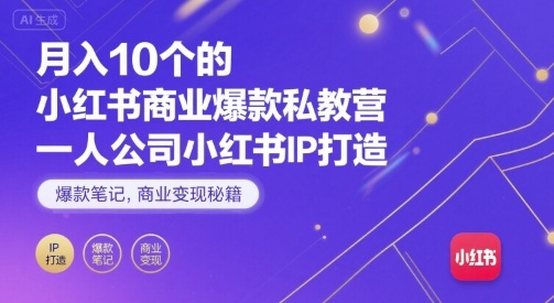 月入10个的小红书商业爆款私教营，一人公司小红书IP打造，爆款笔记，商业变现秘籍-财兔窝项目网
