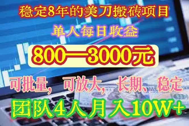 稳定8年的美刀搬砖项目，单人每日收益800—3000.团队4人月入10W+.可线下-财兔窝项目网