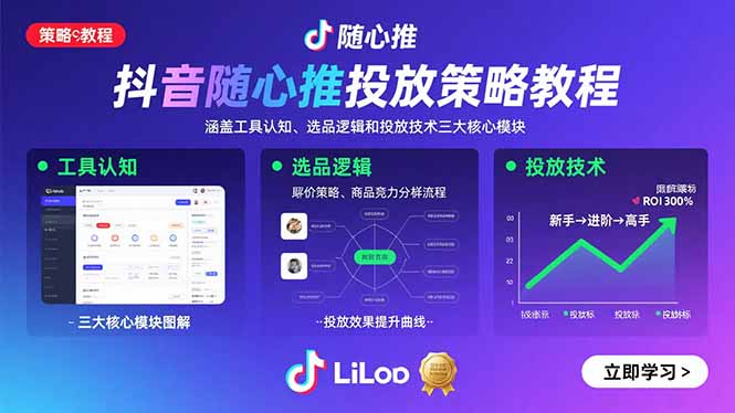 抖音随心推投放策略教程：涵盖工具认知、选品逻辑和投放技术三大核心模块-财兔窝项目网