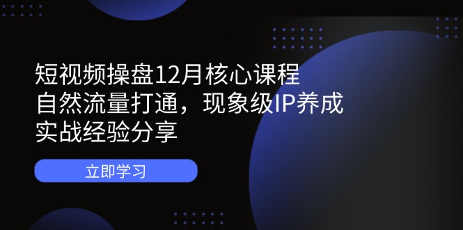 短视频操盘12月核心课程：自然流量打通，现象级IP养成，实战经验分享-财兔窝项目网