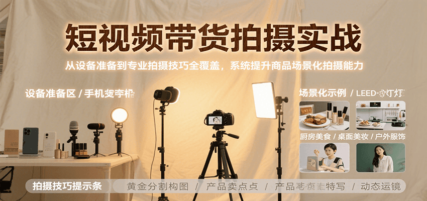 短视频带货拍摄实战，从设备准备到专业拍摄技巧全覆盖，系统提升商品场景化拍摄能力-财兔窝项目网
