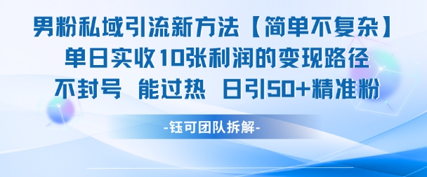 男粉私域引流新方法，单日收10张利润，日引流50+精准粉-财兔窝项目网