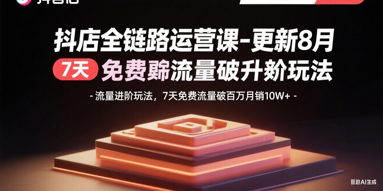 抖店全链路运营课-更新8月：流量进阶玩法，7天免费流量破百万月销10W+-财兔窝项目网