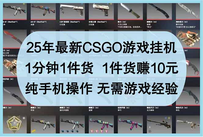 25年最新CSGO游戏挂机，1分钟1件货，1件货赚10元 纯手机操作 无需游戏经验-财兔窝项目网