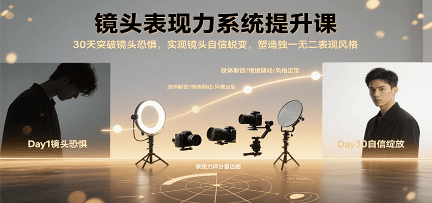 镜头表现力系统提升课，30天突破镜头恐惧实现自信蜕变，塑造独一无二表现风格-财兔窝项目网