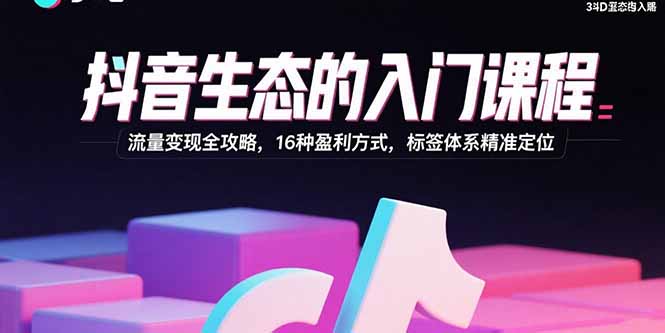 抖音生态的入门课程：流量变现全攻略，16种盈利方式，标签体系精准定位-财兔窝项目网