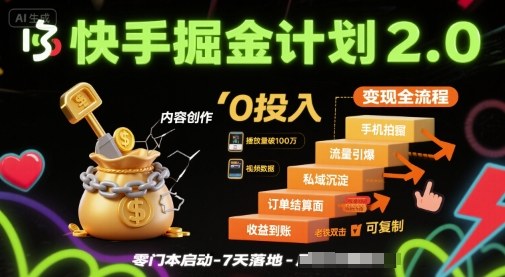 快手掘金计划2.0，快手电商变现全流程，简单可复制，0投入-财兔窝项目网
