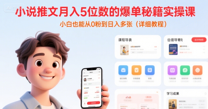 小说推文月入5位数的爆单秘籍实操课，，小白也能从0粉到日入多张(详细教程)-财兔窝项目网