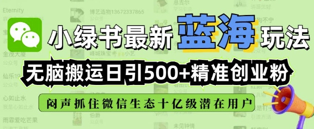 小绿书无脑搬运引流，全自动日引500精准创业粉，微信生态内又一个闷声发财的机会-财兔窝项目网