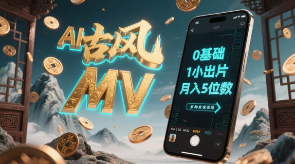 AI一键生成古风音乐MV，0剪辑基础1小时出片，多种变现渠道，一部手机月入5位数-财兔窝项目网