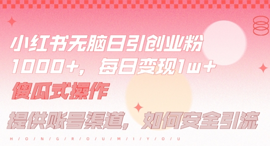 小红书无脑每日引流创业粉500+，小白每天只花半小时，躺赚长尾收益【揭秘】-财兔窝项目网