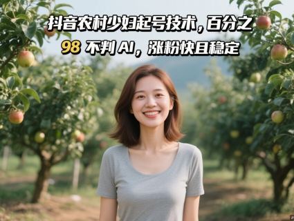 抖音农村少妇起号技术，百分之98不判AI，涨粉快且稳定-财兔窝项目网
