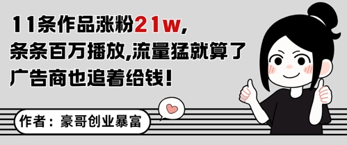 11条作品涨粉21W，条条百W播放，流量猛就算了，广告商也追着给钱-财兔窝项目网