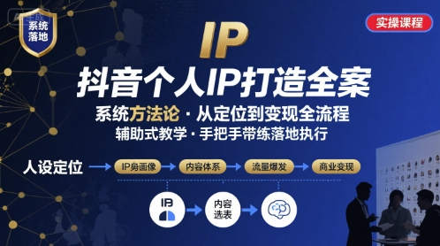 抖音个人IP系统落地实操大课，实操课程，辅助落地-财兔窝项目网