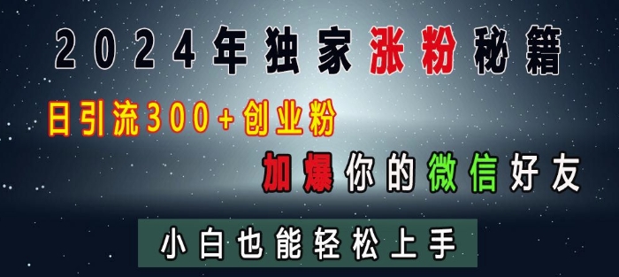2024年独家涨粉秘籍，日引流300+创业粉，加爆你的微信好友，小白也能轻松上手-财兔窝项目网