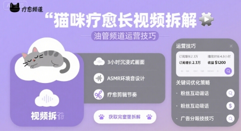 猫咪疗愈长视频拆解 &油管频道运营技巧-财兔窝项目网