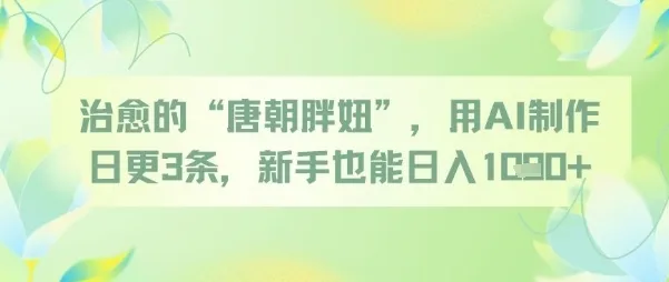 治愈的“唐朝胖妞”，用AI制作日更3条，新手也能日入多张-财兔窝项目网