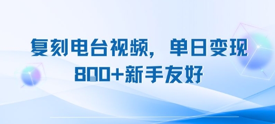 复刻电台视频，单日变现8张+新手友好，长期可做-财兔窝项目网