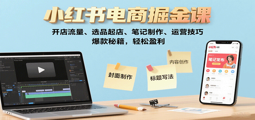 小红书电商掘金课：开店流量、选品起店、笔记制作、运营技巧，爆款秘籍，轻松盈利-财兔窝项目网