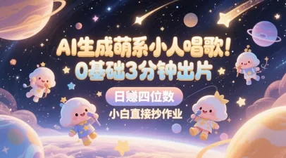 AI生成萌系小人唱歌，0基础3分钟出片，28个作品涨粉8.9W，单条最高19W赞，日入四位数，小白直接抄作业-财兔窝项目网