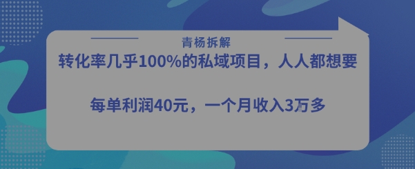 转化率最高的私域项目，每单利润40-50米，月入过1w-财兔窝项目网