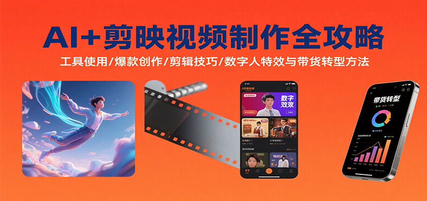AI+剪映视频制作全攻略：工具使用/爆款创作/剪辑技巧/数字人特效与带货转型方法-财兔窝项目网