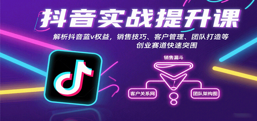 抖音实战提升课：解析抖音蓝v权益，销售技巧、客户管理、团队打造等创业赛道快速突围-财兔窝项目网