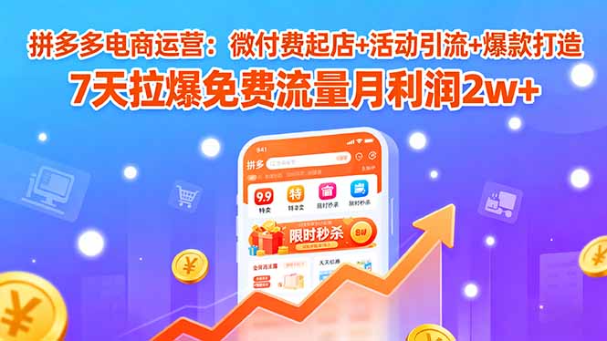 拼多多电商运营：微付费起店+活动引流+爆款打造 7天拉爆免费流量月利润2w+-财兔窝项目网