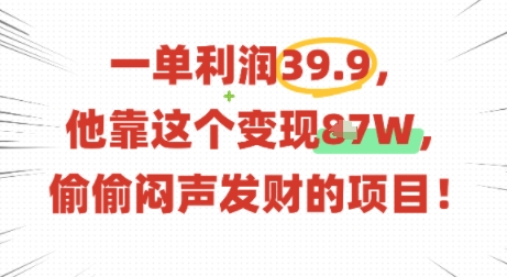 一单利润39.9，有人靠这个变现几十个，偷偷闷声发财的项目-财兔窝项目网