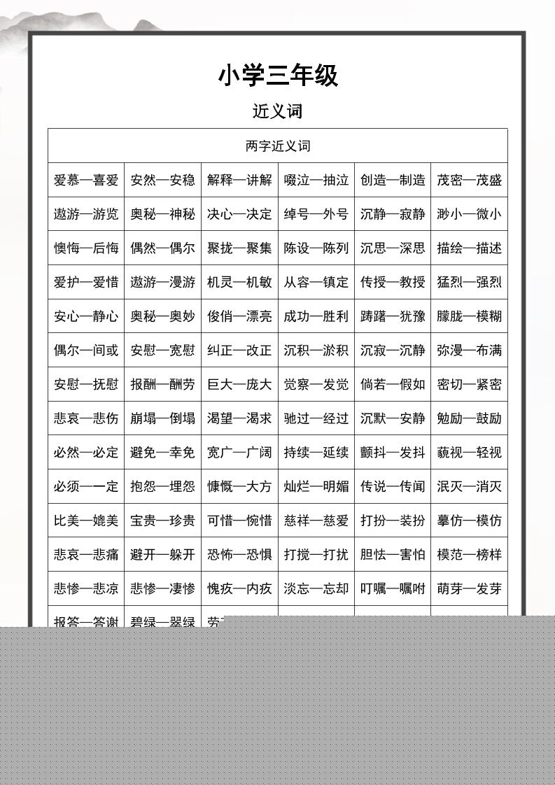 三上语文近义词和反义词汇总-财兔窝项目网