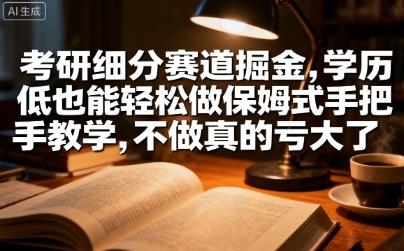 考研细分赛道掘金，日入1k+，学历低也能轻松做保姆式手把手教学，不做真的亏大了【揭秘】-财兔窝项目网