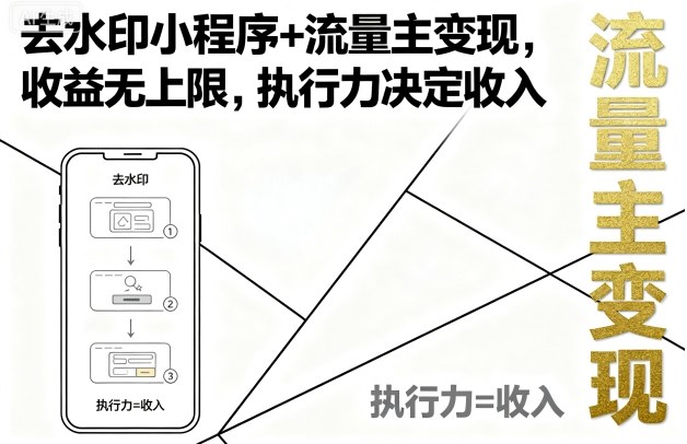 去水印小程序+流量主变现，收益无上限，执行力决定收入-财兔窝项目网