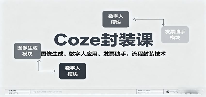 Coze封装课，图像生成、数字人应用、发票助手，流程封装技术-财兔窝项目网