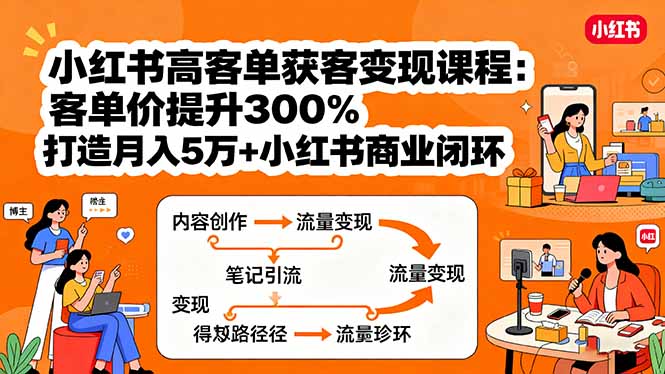 小红书高客单获客变现课程：客单价提升300%，打造月入10万+小红书商业闭环-财兔窝项目网
